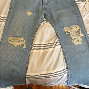 Levi's Blue Straight Jeans with Distressed Details